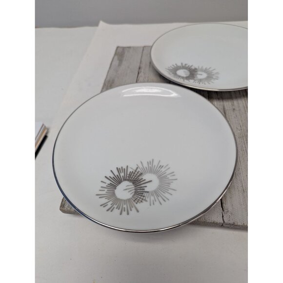 Vintage Kutani Set 4 Salad Plates 7 1/2" White Silver Gray Bursts Japan - Picture 5 of 8